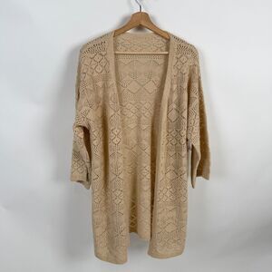 Max Apparel Open Front Knit Crochet  Cardigan M/L Beige Duster Boho Cottagecore